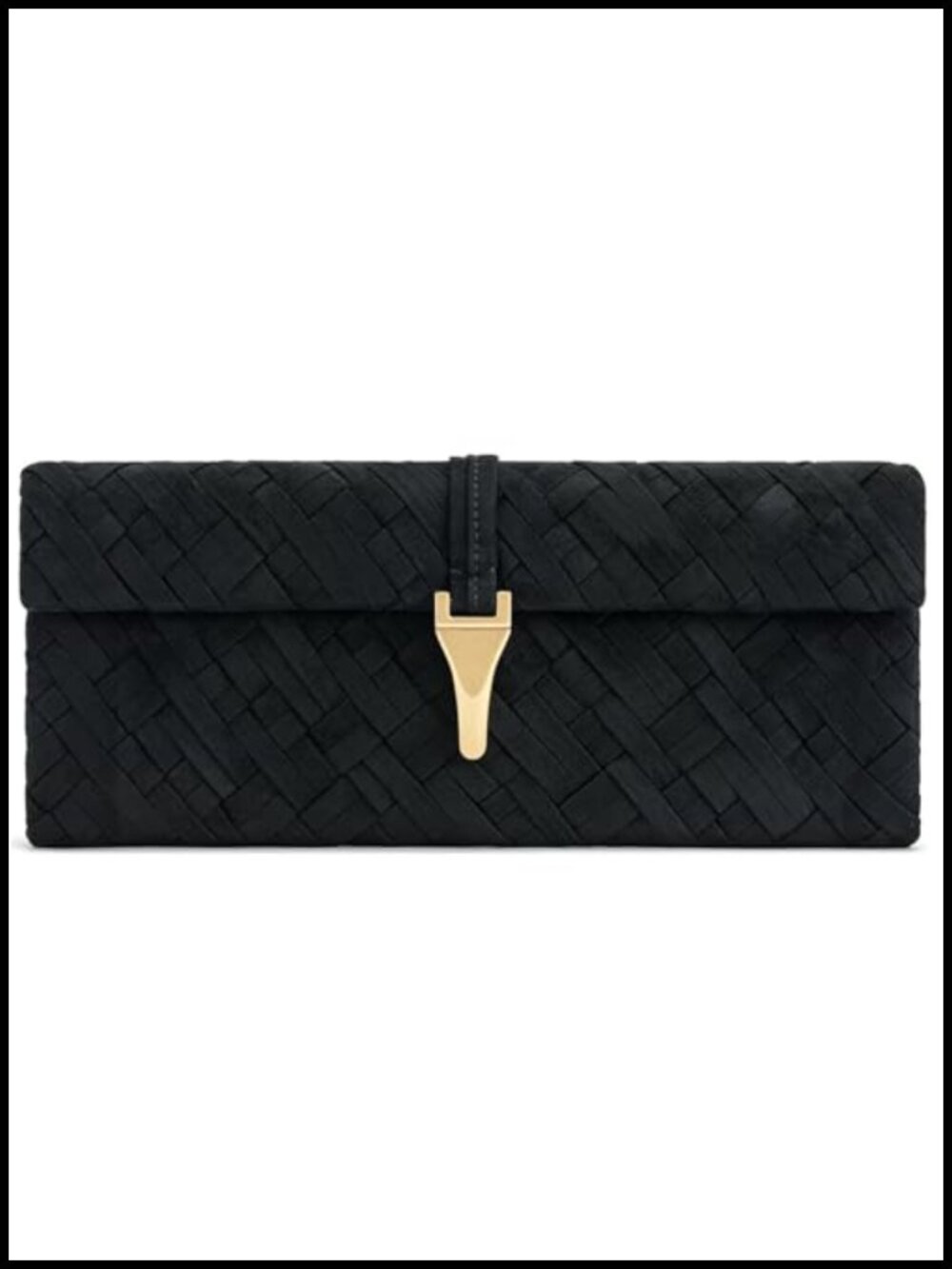 Faux Suede Woven Clutch Detachable Strap Gold Hardware